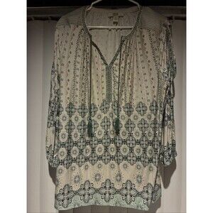 Vintage America Boho Cold Shoulder Tassel Top-Blue Multi-women’s Size XL